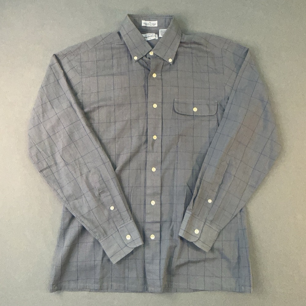 Men's Saks Fifth Ave Long Sleeve Classic Fit Plaid Shirt Gray/Blue Size M